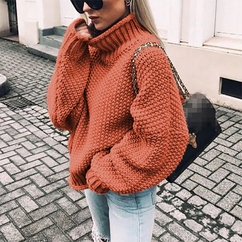 Oversized Women Turtleneck Sweater - Chunky Knit, Winter Orange 3D Changing Face Moving Picture Frame - Tophatter Daily Deals