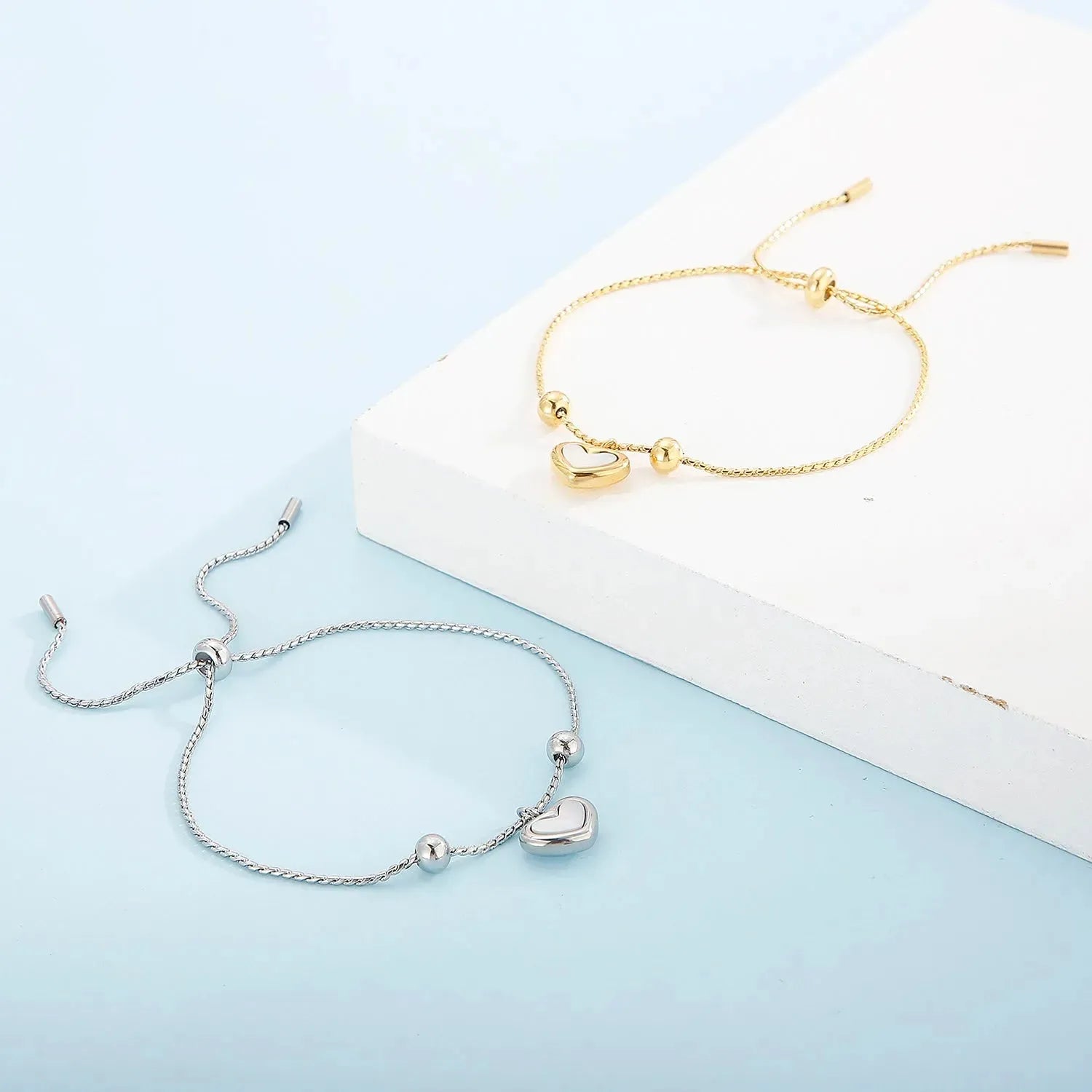 Mother-Of-Pearl Heart Pendant Stainless Steel Bracelet Bracelets - Tophatter Daily Deals