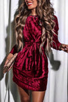 Tied Round Neck Long Sleeve Dress Wine Cocktail Dresses - Tophatter Daily Deals