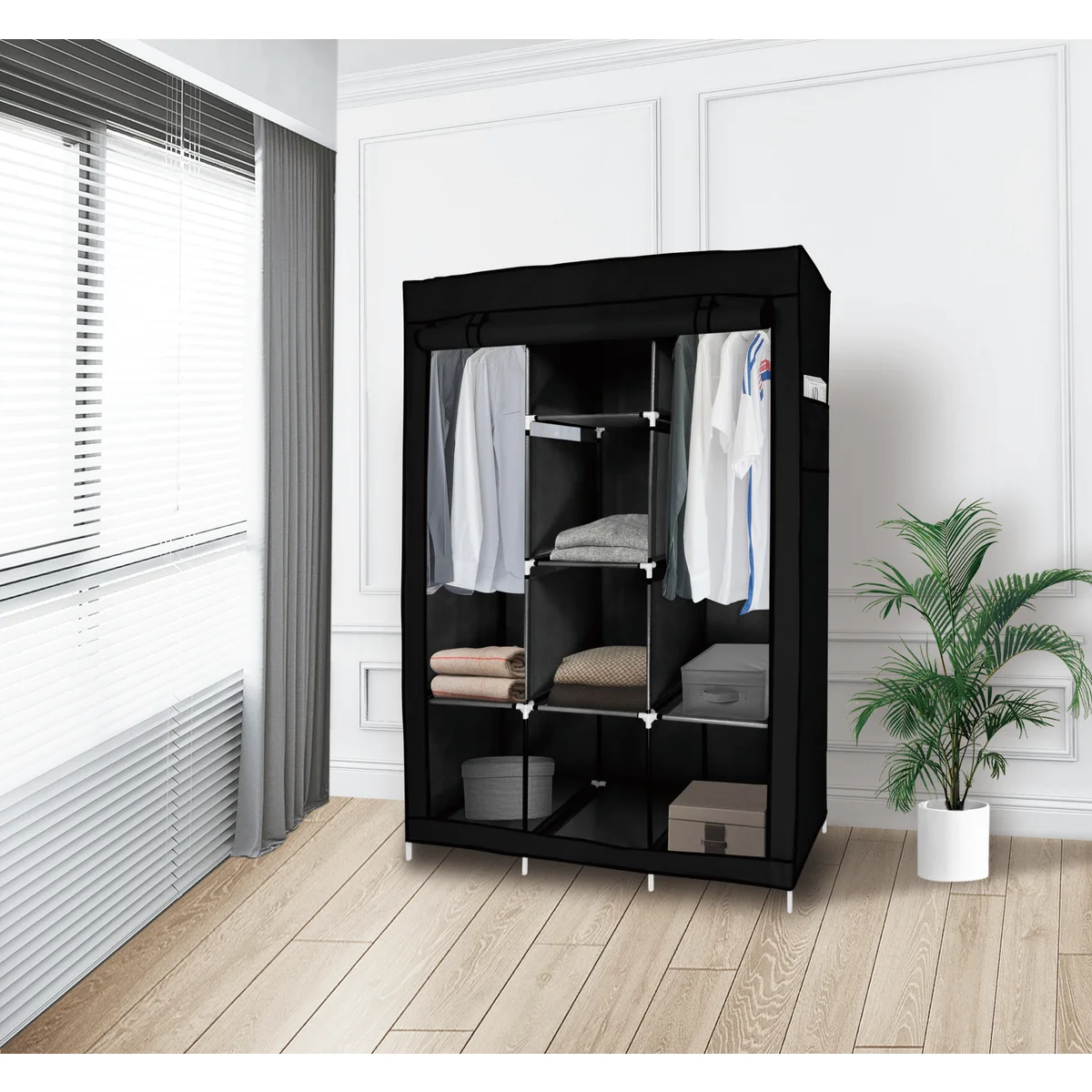 Portable Free Standing Closet - 8 Shelves, 2 Hanging Rods Storage & Organization - Tophatter Daily Deals