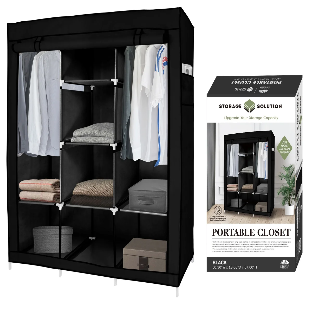 Portable Free Standing Closet - 8 Shelves, 2 Hanging Rods Storage & Organization - Tophatter Daily Deals