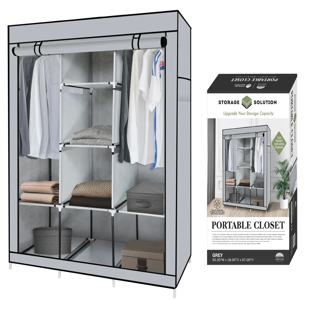 Portable Free Standing Closet - 8 Shelves, 2 Hanging Rods Storage & Organization - Tophatter Daily Deals