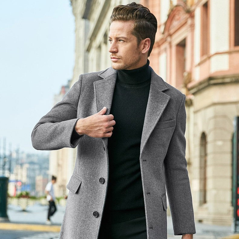 Warm Men's Wool Coat - Single Breasted, Polyester, City Gray 3D Changing Face Moving Picture Frame - Tophatter Daily Deals