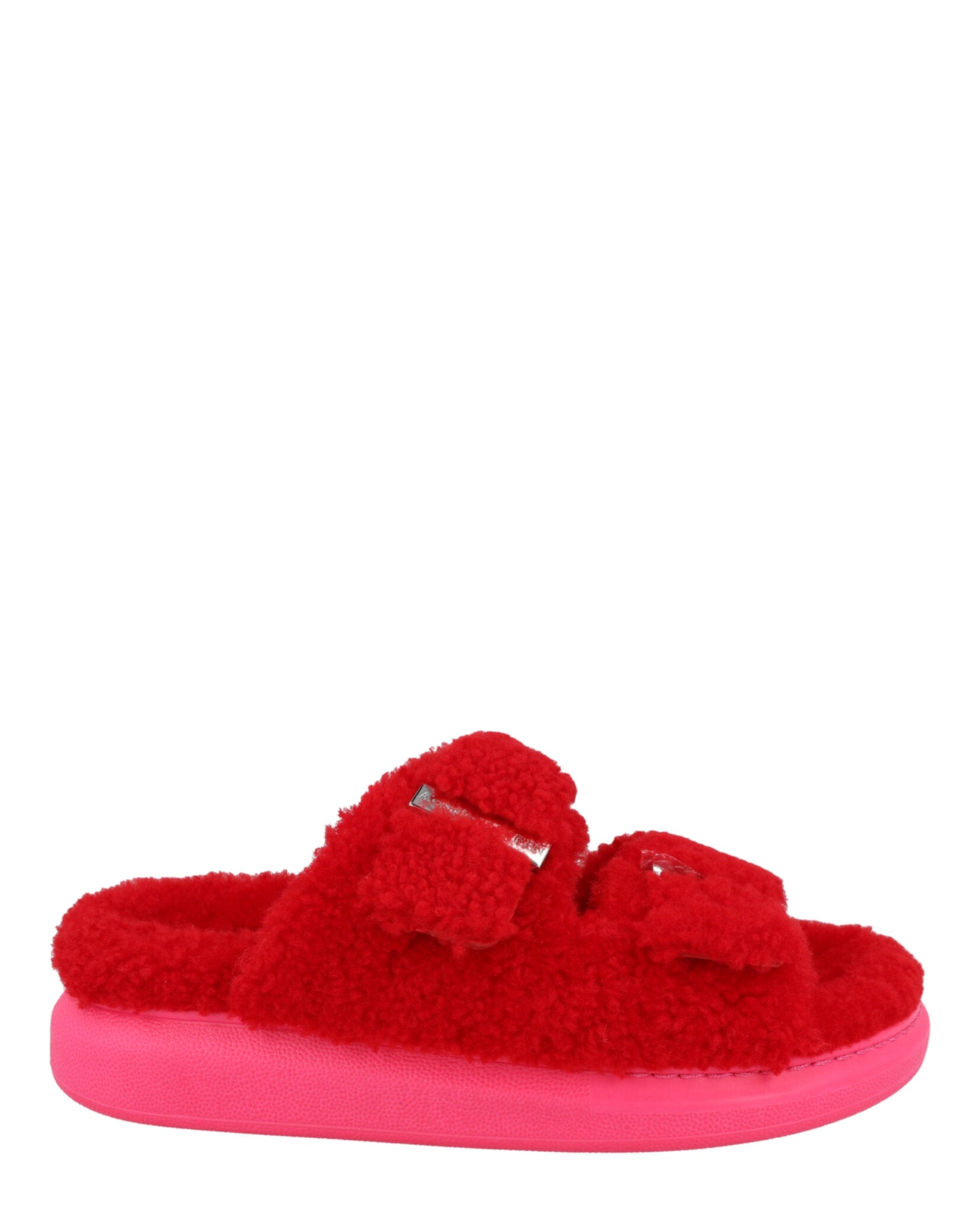 Alexander McQueen Shearling Slide Sandals Red Pink Footwear - Tophatter Daily Deals