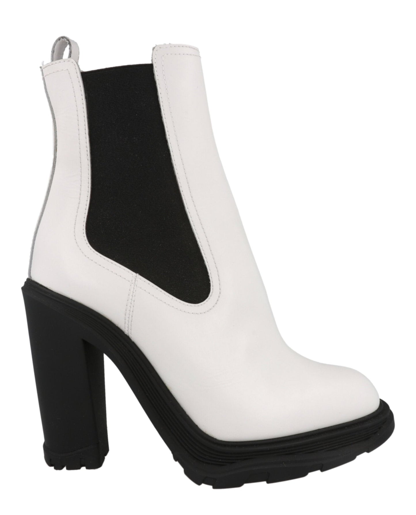 Alexander McQueen Leather Heeled Chelsea Boots Ivory Black Footwear - Tophatter Daily Deals
