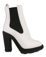 Alexander McQueen Leather Heeled Chelsea Boots Ivory Black Footwear - Tophatter Daily Deals