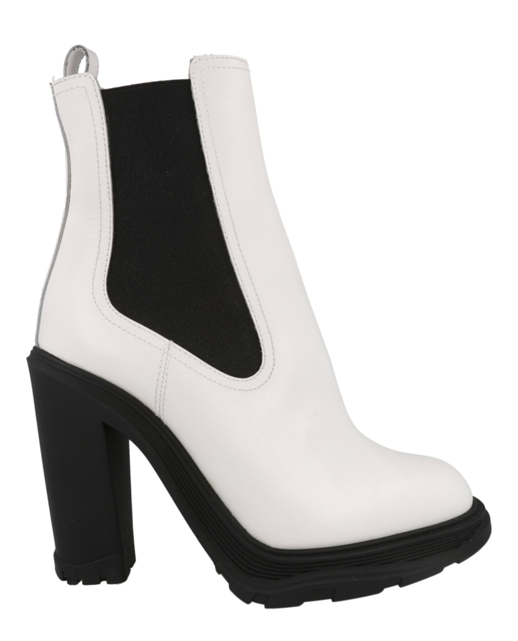 Alexander McQueen Leather Heeled Chelsea Boots Ivory Black Footwear - Tophatter Daily Deals
