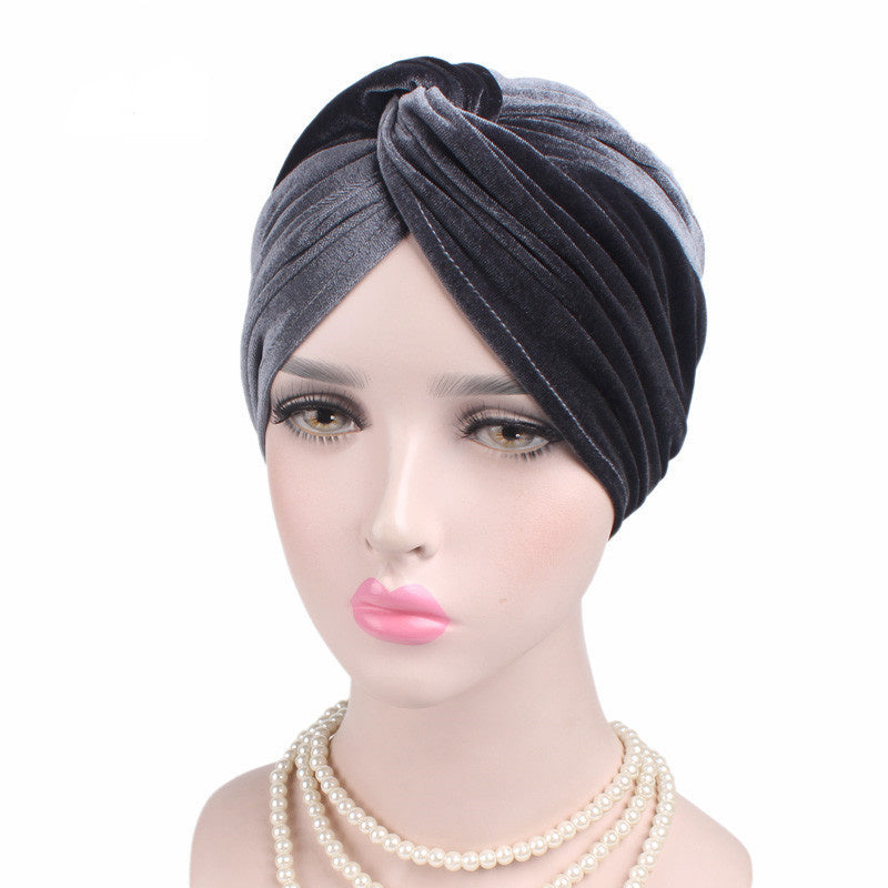 Autumn Winter Velvet Stretch Bandana Hat Grey One size 0 - Tophatter Daily Deals