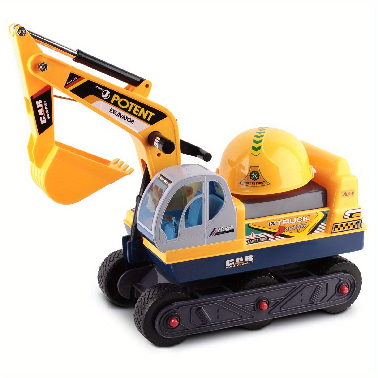 Ride-On Excavator Toy with Helmet Push & Pedal Riding Vehicles - Tophatter Daily Deals