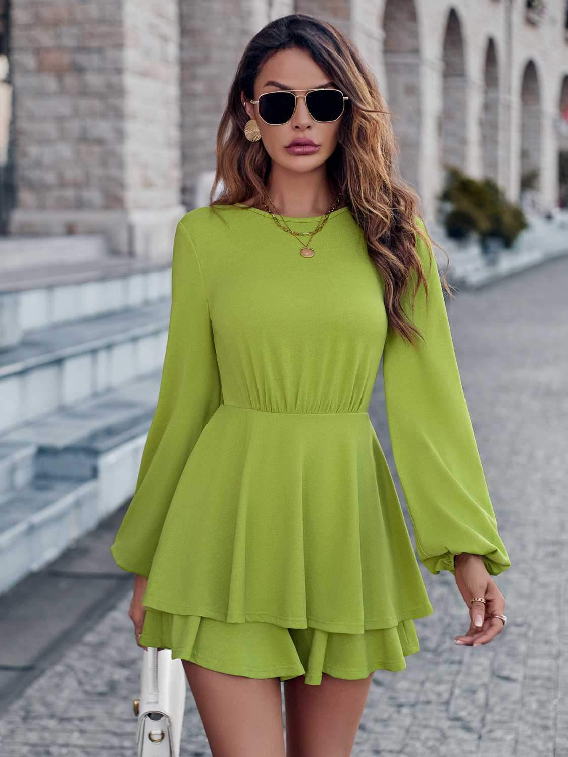 Round Neck Layered Mini Dress Casual Dresses - Tophatter Daily Deals