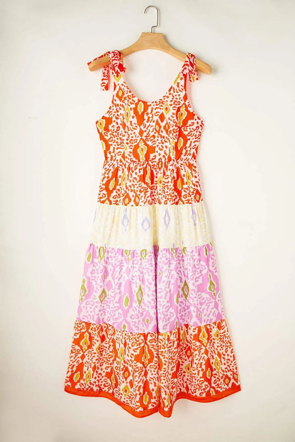 Tied Leopard Scoop Neck Sleeveless Midi Dress Orange Casual Dresses - Tophatter Daily Deals