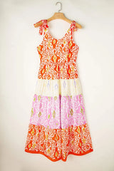 Tied Leopard Scoop Neck Sleeveless Midi Dress Orange Casual Dresses - Tophatter Daily Deals