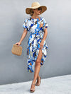 Round Neck Short Sleeve Tie Waist Midi Dress Casual Dresses - Tophatter Daily Deals