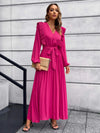 Pleated Surplice Tie Waist Maxi Dress Hot Pink Casual Dresses - Tophatter Daily Deals