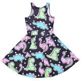 Black Cartoon Color Dinosaur Pleated Umbrella Skirt 0 - Tophatter Daily Deals