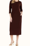 Celeste Full Size Round Neck Midi Dress BROWN Casual Dresses - Tophatter Daily Deals