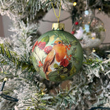 Robin Redbreast Bauble | Green Glass Christmas Tree Hanging Ornament - 8cm Baubles - Tophatter Daily Deals