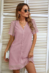 Lace Detail V-Neck Short Sleeve Dress Casual Dresses - Tophatter Daily Deals