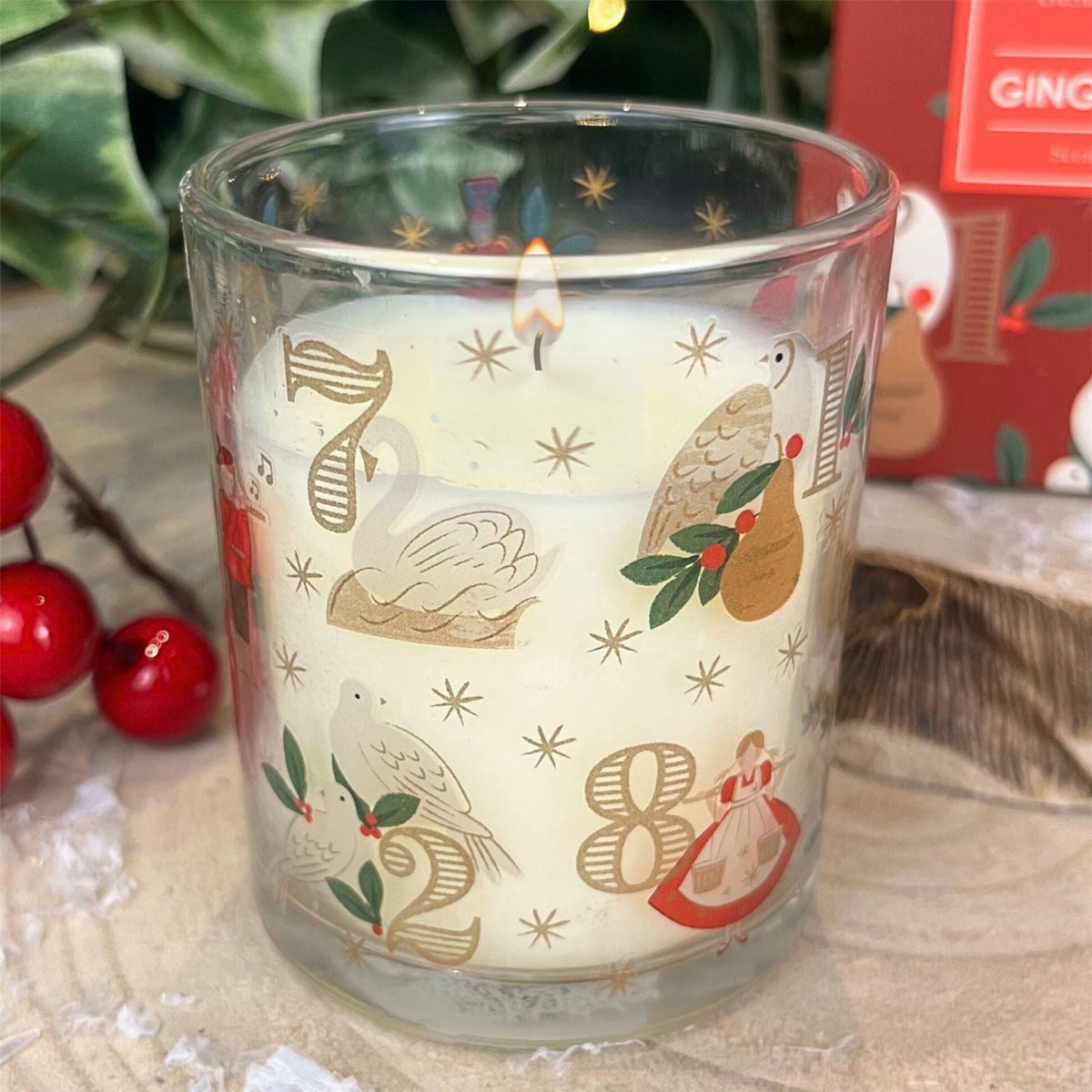 12 Days of Christmas Candle | Gingerbread Scented Glass Candle Holder - 7cm Scented Candle - Tophatter Daily Deals