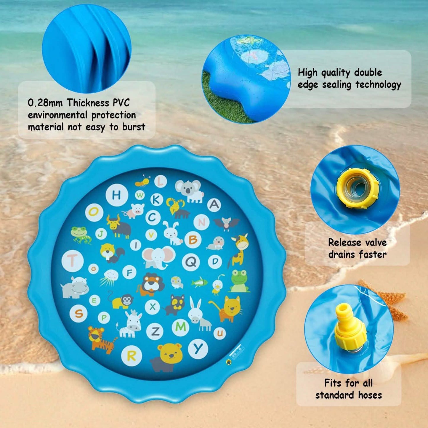 68" Inflatable Blow Up Pool Sprinkler Splash Pad For Kids Outdoor Recreation - Tophatter Daily Deals