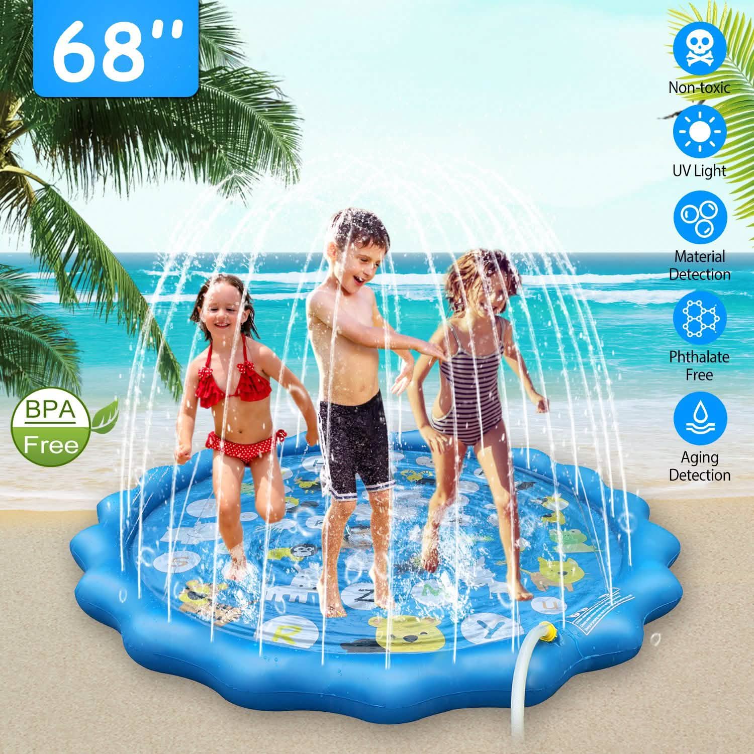 68" Inflatable Blow Up Pool Sprinkler Splash Pad For Kids Outdoor Recreation - Tophatter Daily Deals