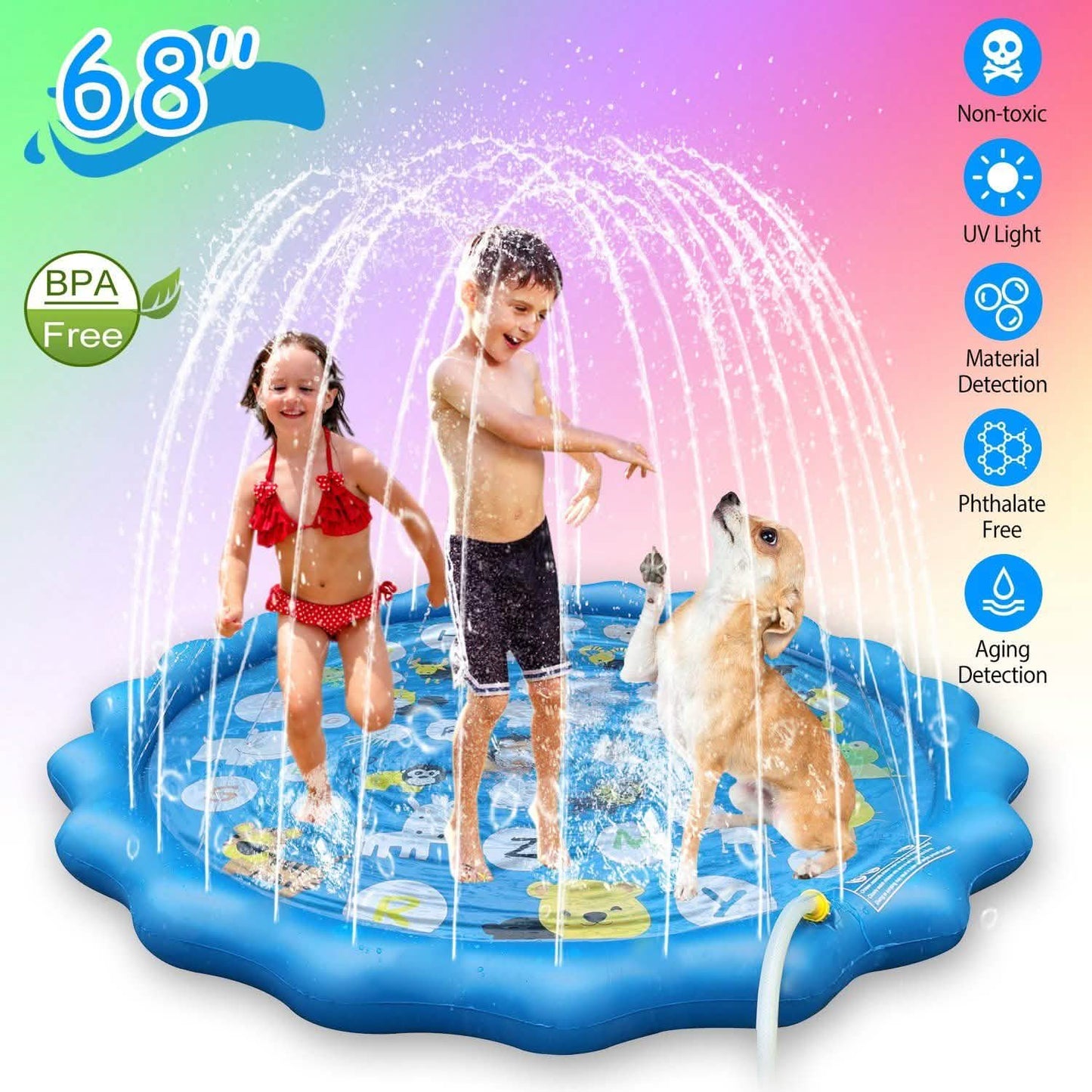 68" Inflatable Blow Up Pool Sprinkler Splash Pad For Kids Outdoor Recreation - Tophatter Daily Deals