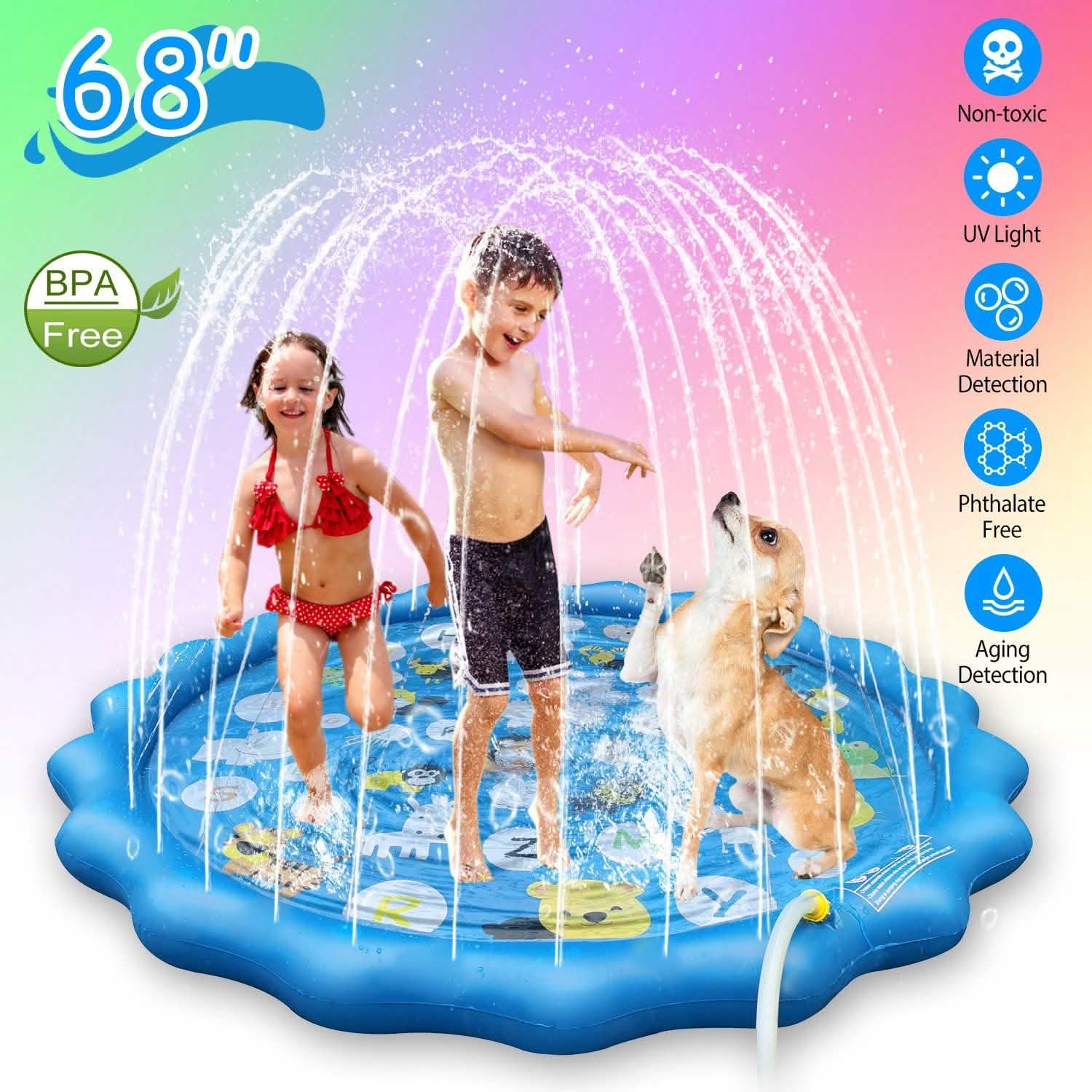 68" Inflatable Blow Up Pool Sprinkler Splash Pad For Kids Outdoor Recreation - Tophatter Daily Deals