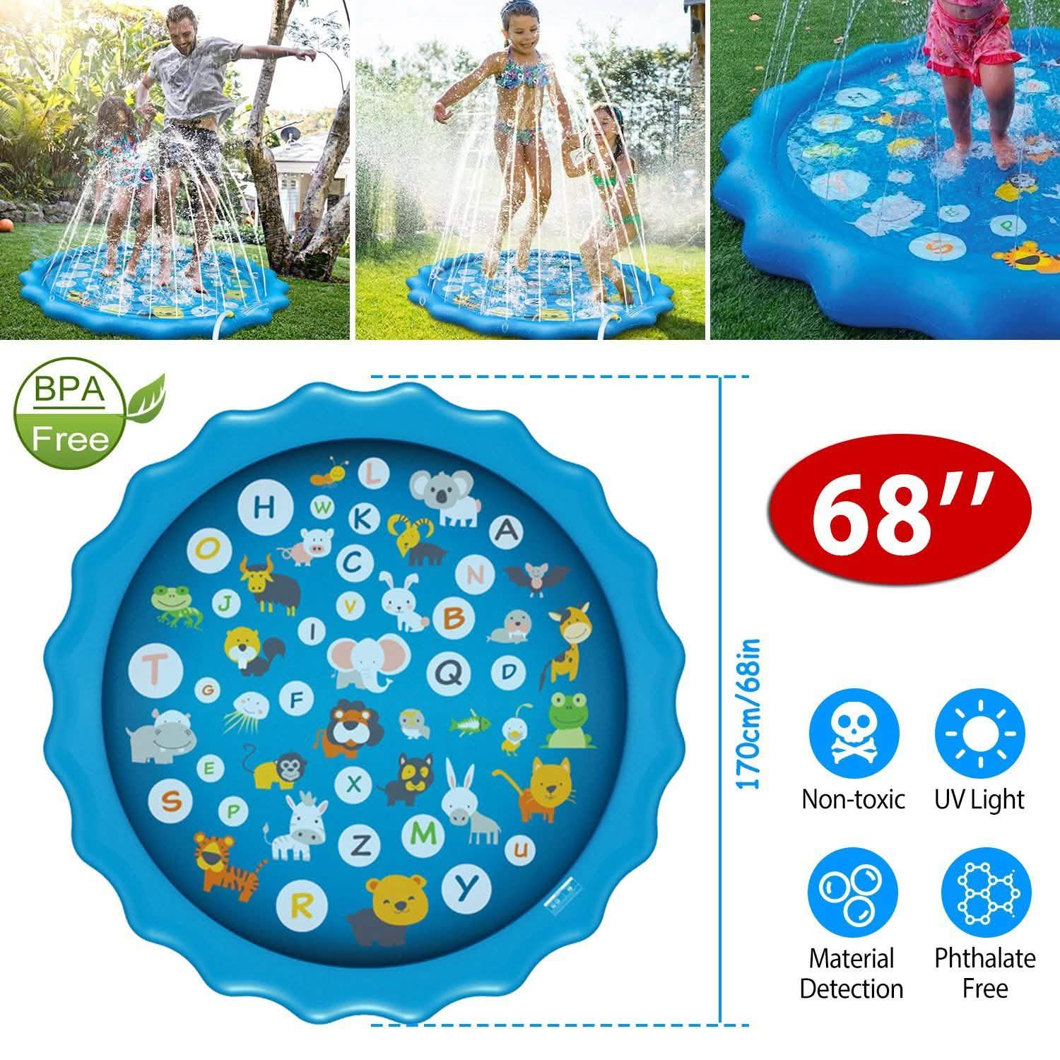 68" Inflatable Blow Up Pool Sprinkler Splash Pad For Kids Outdoor Recreation - Tophatter Daily Deals