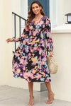 Printed V-Neck Balloon Sleeve Dress Casual Dresses - Tophatter Daily Deals