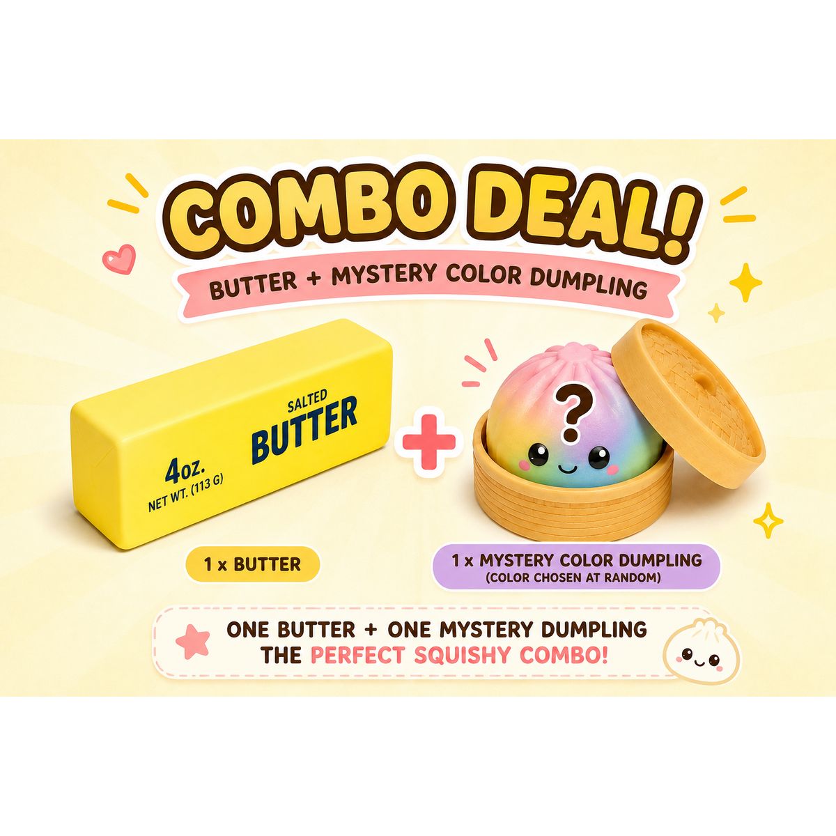 (2-Pack) Butter and Mystery Dumpling Squishy Combo Toys & Games - Tophatter Daily Deals