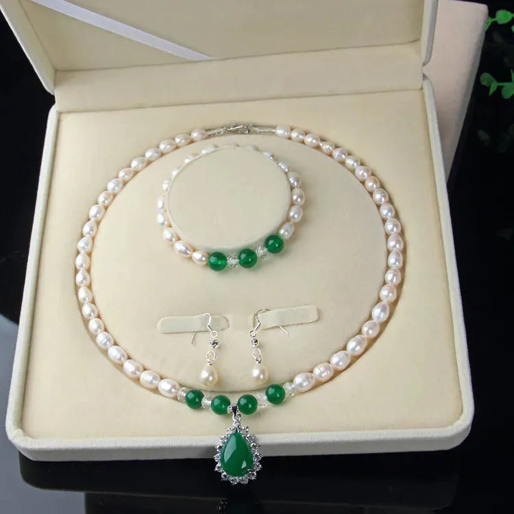 Freshwater Pearl™ Three-Piece Set Freshwater Pearl™ Emerald Green Jewelry Sets - Tophatter Daily Deals