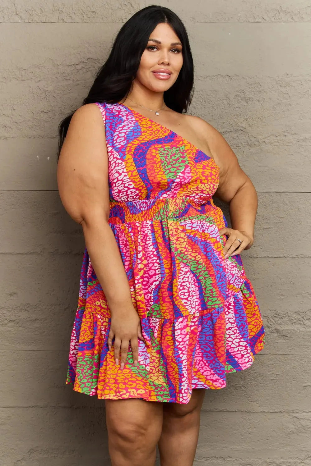 Hailey & Co Fall Back Plus Size One Shoulder Mini Tiered Dress Casual Dresses - Tophatter Daily Deals