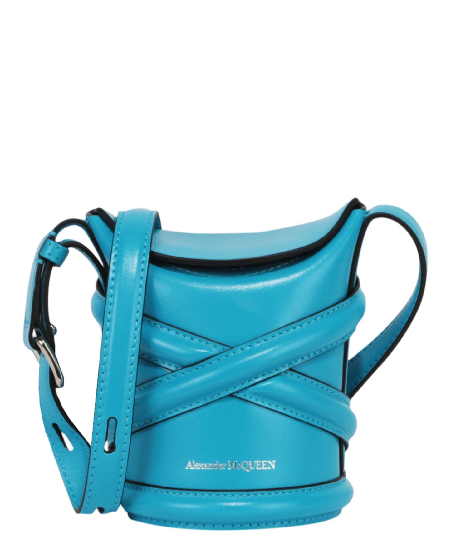 Alexander McQueen Mini Curve Leather Bucket Bag Cerulean-682683-1YBA7-4722-40446-NS Bags - Tophatter Daily Deals