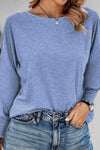 Round Neck Smocked Long Sleeve Blouse Dusty Blue Blouses - Tophatter Daily Deals