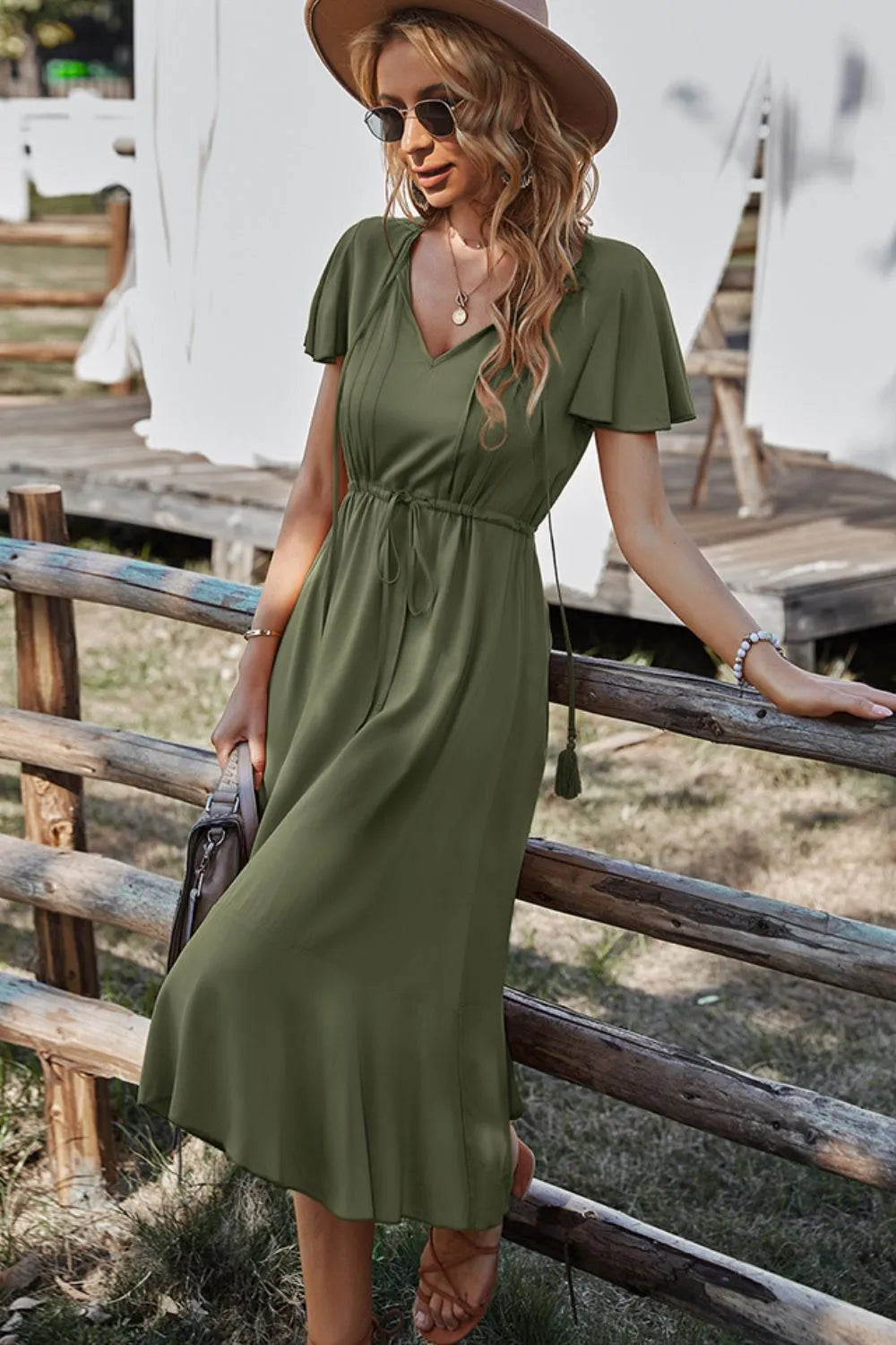 Tassel Tie Flutter Sleeve Dress Casual Dresses - Tophatter Daily Deals