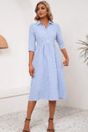 Plaid Collared Neck Midi Dress Casual Dresses - Tophatter Daily Deals