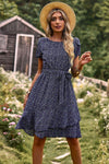 Belted Round Neck Petal Sleeve Mini Dress Navy Casual Dresses - Tophatter Daily Deals