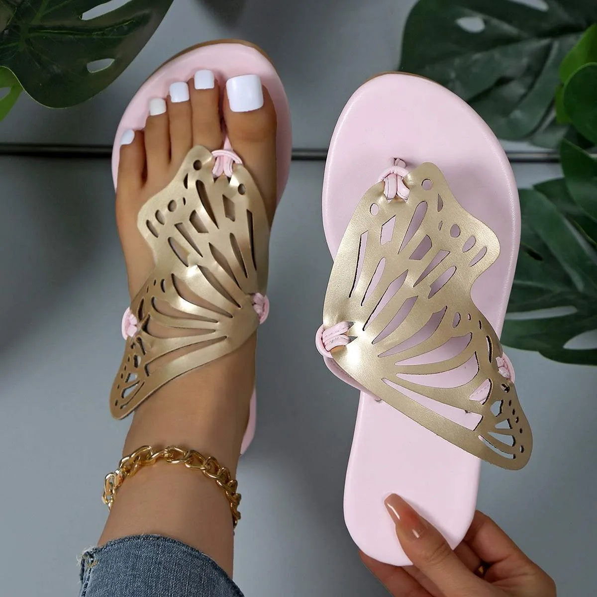 Fashion Hollow Butterfly Flip-Flops Summer Sandals For Women Casual Beach Shoes New Low Heel Flat Slides Slippers Humidifier - Tophatter Daily Deals