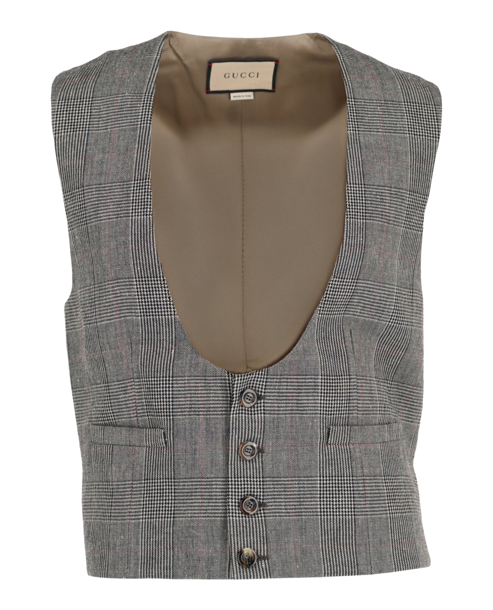 Gucci Wool Blend Plaid Vest Grey Beige Vests - Tophatter Daily Deals