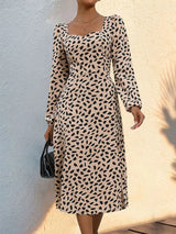 Tied Slit Printed Long Sleeve Midi Dress Casual Dresses - Tophatter Daily Deals