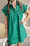 Collared Neck Flounce Sleeve Dress Dark Green Casual Dresses - Tophatter Daily Deals