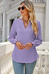 Eyelet Notched Lantern Sleeve T-Shirt Lavender Women's T-Shirts - Tophatter Daily Deals