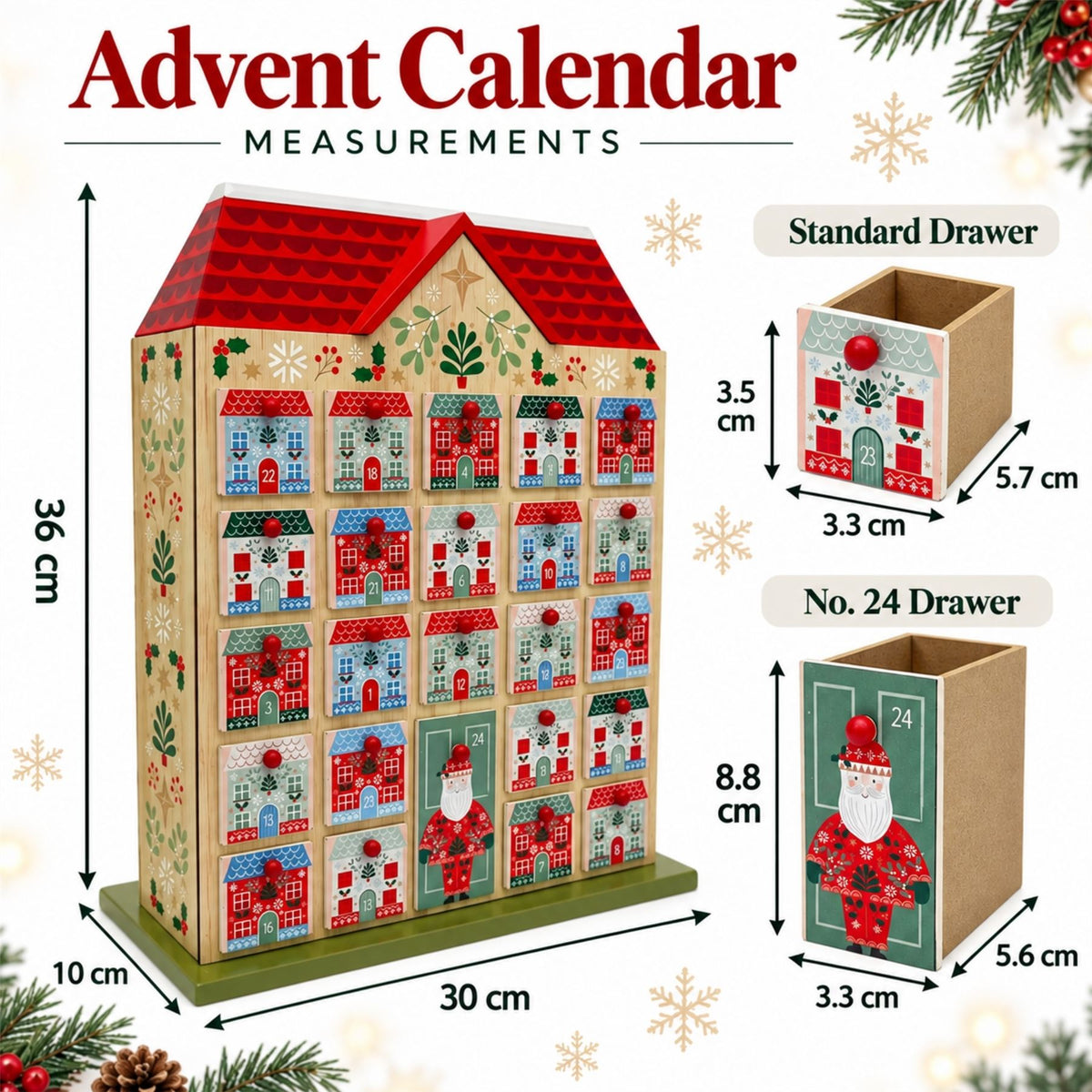 Gisela Graham Reusable Wooden Advent Calendar, 24 Drawer Alpine Christmas House Advent Calendar - Tophatter Daily Deals