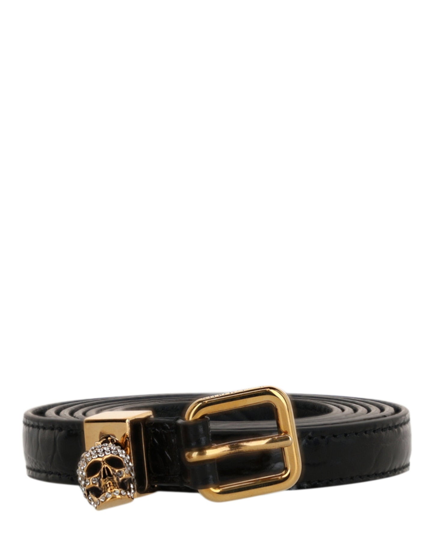 Alexander McQueen Skull Croc Embossed Double Belt Black Belts - Tophatter Daily Deals