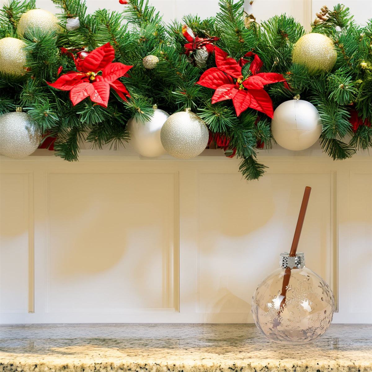 Christmas Bauble Drinking Jar | Novelty Glass with Straw for Festive Drinks Drinking Jar - Tophatter Daily Deals