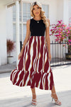 Striped Round Neck Sleeveless Midi Dress Brick Red Casual Dresses - Tophatter Daily Deals