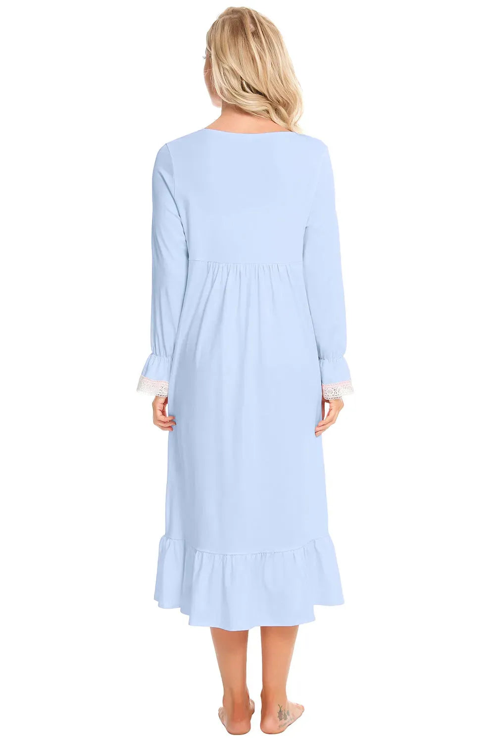Lace Detail Square Neck Flounce Sleeve Night Dress Sleep Dresses - Tophatter Daily Deals