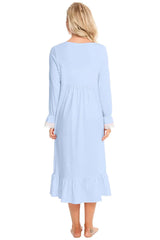 Lace Detail Square Neck Flounce Sleeve Night Dress Sleep Dresses - Tophatter Daily Deals