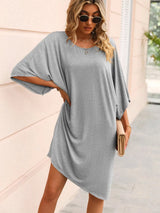 Round Neck Three-Quarter Sleeve Tee Dress Charcoal Casual Dresses - Tophatter Daily Deals