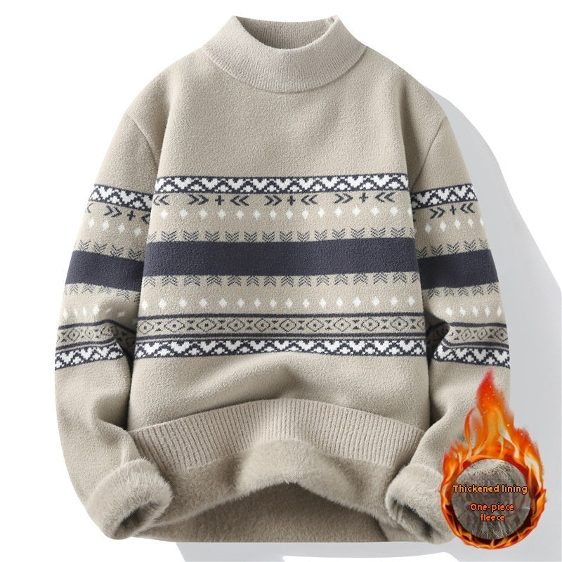 Warm Cozy Men’s Mock Neck Sweater - Straight Cut Fleece Apricot 3D Changing Face Moving Picture Frame - Tophatter Daily Deals